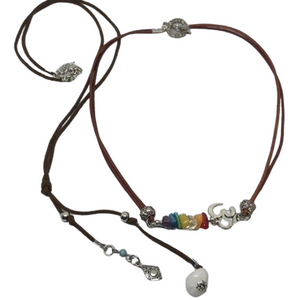 Artisan  leather natural stones necklaces boho festival southwestern